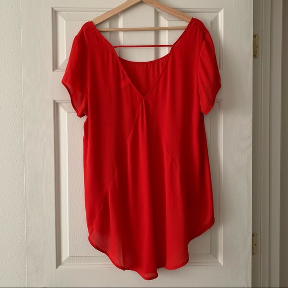 Torrid red georgette hi-lo inset top - Picture 3 of 7